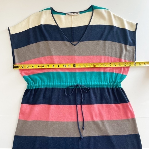 Trina Turk Striped V Neck Drawstring Waist Swim Cover Up Mini Dress Size Small - Picture 6 of 8